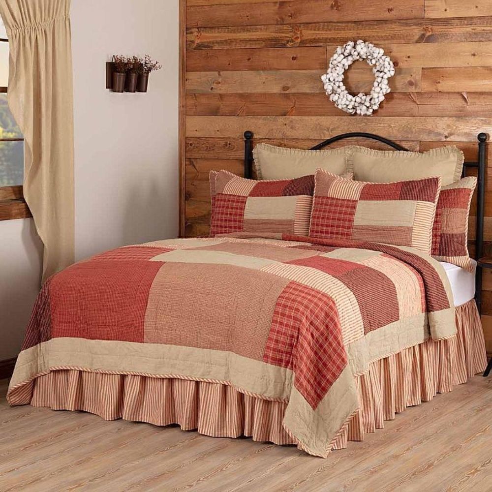 NEW! Gorgeous ALL COTTON Hand Pieced KING Quilt Set Patchwork Farmhouse Country